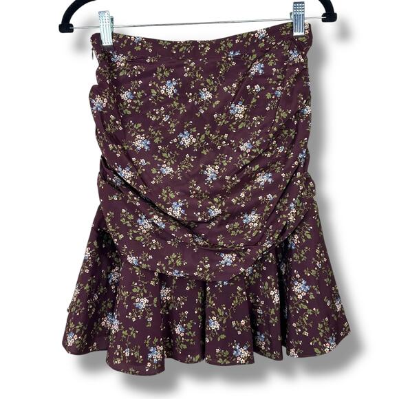 Veronica Beard NWT Merlot Multi Floral Print Taras Silk Ruched Mini Skirt Size 4 - Picture 4 of 10
